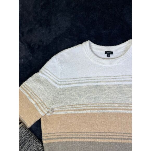 Express Neutral Striped Colorblock Sweater Crewneck‎ Pullover Winter Casual XXL - Picture 2 of 5